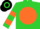 Silk - Lime green, black 'RJ' in orange disc, orange hoop