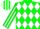 Silk - Green and White Diamonds, Green Sleeves, White Stripes, Green and