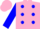 Silk - Pink, pink stars on blue spots, blue bars on sleeves, pink c