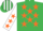 Silk - Emerald Green, Orange stars, White sleeves, Orange stars, White and Emerald Green striped cap