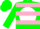 Silk - GREEN, pink 'MP' on white disc, white and pink hoops, white and pink bars on s