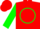 Silk - Red, green circle 'H' on back, green sle