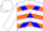 Silk - White, orange chevrons, blue cross belts, orange band on s