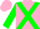 Silk - Hot pink, green cross belts, green bars on  sleeves, h