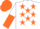 Silk - White, orange stars, white and orange halved sleeves, white and orange cap