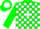 Silk - Forest green & white blocks, forest green 'R/R' on white disc on ba