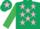 Silk - Dark Green, Pink stars, Emerald Green sleeves, Dark Green cap, Pink star