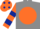 Silk - GREY, orange disc, orange & dark blue hooped sleeves, orange cap, dark blue spots