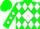 Silk - HUNTER GREEN, hunter green 'DF' on white diamond, white diamonds