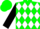 Silk - GREEN & WHITE DIAMONDS, black sleeves, green cap