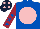 Silk - Royal Blue, Pink disc, Maroon sleeves, Royal Blue stars, Dark Blue cap, Pink spots