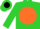 Silk - Lime green, black 'RJ' in orange disc, orange