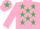Silk - PINK, emerald green stars, pink sleeves, pink cap, emerald green star