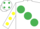 Silk - WHITE, large emerald green spots, white sleeves, yellow spots, white cap, emerald green spots