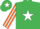 Silk - EMERALD GREEN, white star, orange & white striped slvs,em.green cap, white star
