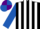 Silk - Black and white stripes, royal blue sleeves, purple and royal blue quartered cap