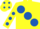 Silk - YELLOW, large royal blue spots, royal blue spots on sleeves, yellow cap, royal blue spots