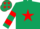 Silk - Dark Green, Red star, hooped sleeves and stars on cap