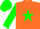 Silk - Orange, green star, green bars on sleeves, green cap