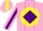 Silk - Pink, Purple Race Horse on Yellow disc, Purple Diamond Stripe on Yellow Pa