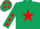 Silk - DARK GREEN, red star & stars on sleeves, white cap, red stars