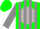 Silk - Green, Light grey disc and 'DV', grey Stripes on Sleeves, Green Cap, grey