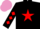 Silk - Black, Red star, diamonds on sleeves, pink and Mauve  quatered cap