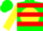 Silk - Green, red 'WRF' in yellow disc, green and red hoops on yellow sleeves, g