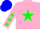 Silk - Pink, blue and green star,  blue and green stars on sleeves, blue cap