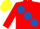 Silk - RED, large royal blue spots, yellow cap