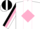 Silk - White, Black 'P' on Pink Diamond, Multi Colored Diamond Stripe on