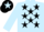 Silk - LIGHT BLUE, black stars, black cap, light blue star