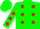 Silk - Green, red 'C & J' & spots on whit