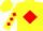 Silk - Yellow, red 'M' in diamond frame, red diamonds on sleeves, yellow cap