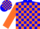 Silk - BLUE and ORANGE quarters, white 'BF', blue and orange blocks on sleeves, blue and