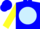 Silk - Blue, yellow 'M' on light blue disc, yellow sleeves, blue cap