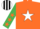 Silk - Orange, White star, Emerald Green sleeves, Orange stars, Black and White striped cap