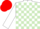 Silk - White and light green check, white sleeves, red cap