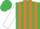 Silk - Emerald Green and Orange stripes, White sleeves, Emerald Green cap