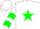 Silk - White, Green Star, Green Chevrons on Sleeves, White Cap