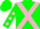 Silk - Green, Pink cross belts, Pink spots on Sleeves, Green Cap