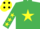 Silk - EMERALD GREEN, yellow star & stars on sleeves, yellow cap, black spots