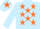 Silk - Light Blue, Orange stars, Light Blue sleeves, Light Blue cap, Orange star