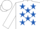 Silk - White, Red stars on body, Royal Blue stars on White sleeves and cap