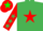 Silk - emerald green, red star, red sleeves, emerald green stars, red cap, emerlad green star