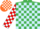 Silk - Emerald Green and Light Blue check, Red and White check sleeves, Orange and White check cap