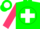 Silk - Green, cerise cross, green 'H' on white disc, cerise bars on sleev