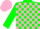 Silk - Green, pink blocks, pink cap
