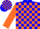 Silk - BLUE and ORANGE quarters, white 'BF', blue and orange blocks on sleeves, blue an