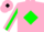 Silk - Pink, black horse emblem on green diamond, green diamond stripe on sleeves, pi